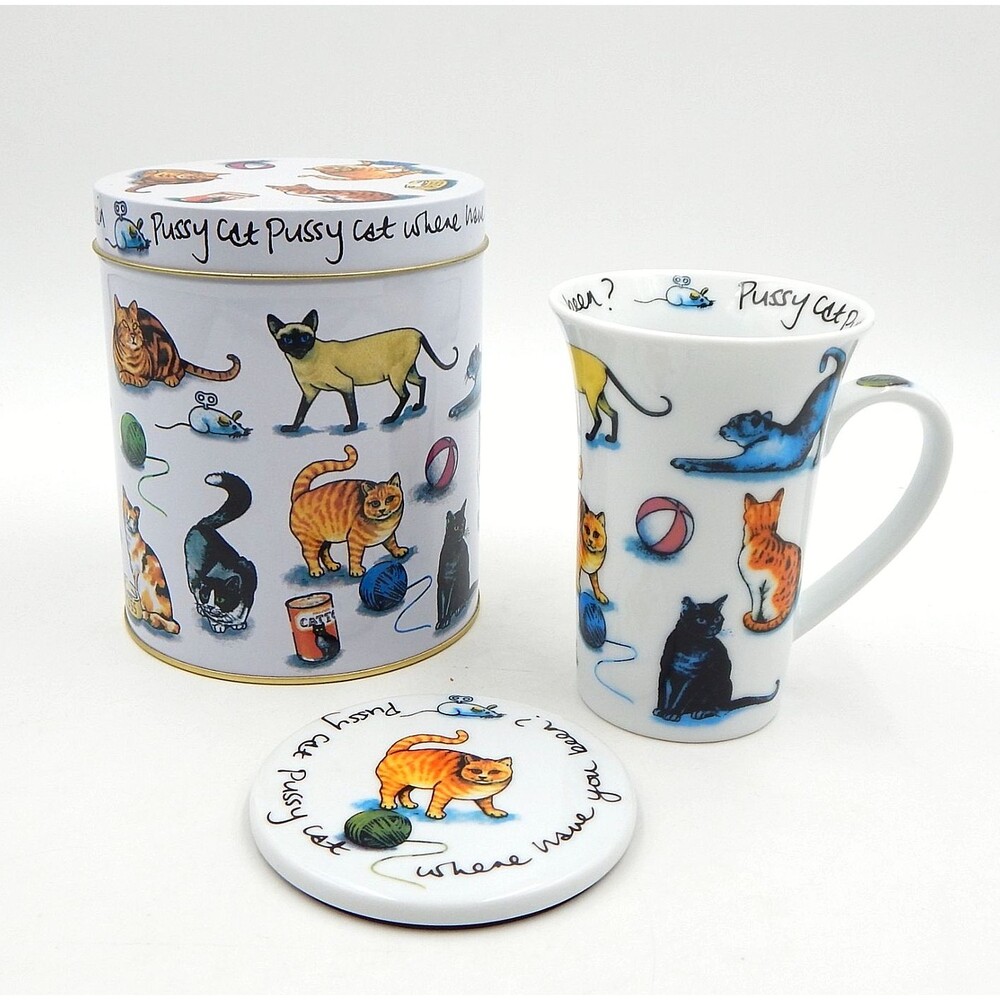 Cat Tea Coffee Mug Porcelain Bone China Paul Cardew Flair Rimmed 2010 Coaster